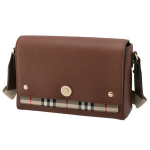 Burberry Brown Leather Crossbody Shoulder Bag with House Check Trim